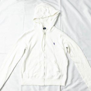 White Polo Ralph Lauren Purple Logo Embroidered Zip Hoodie Juniors Size L